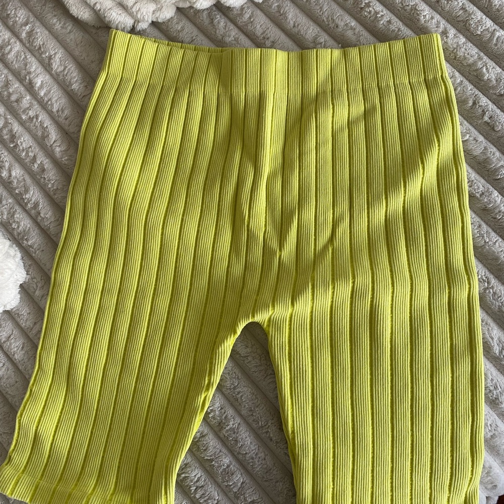Zara Bright Yellow Neon Ribbed Shorts